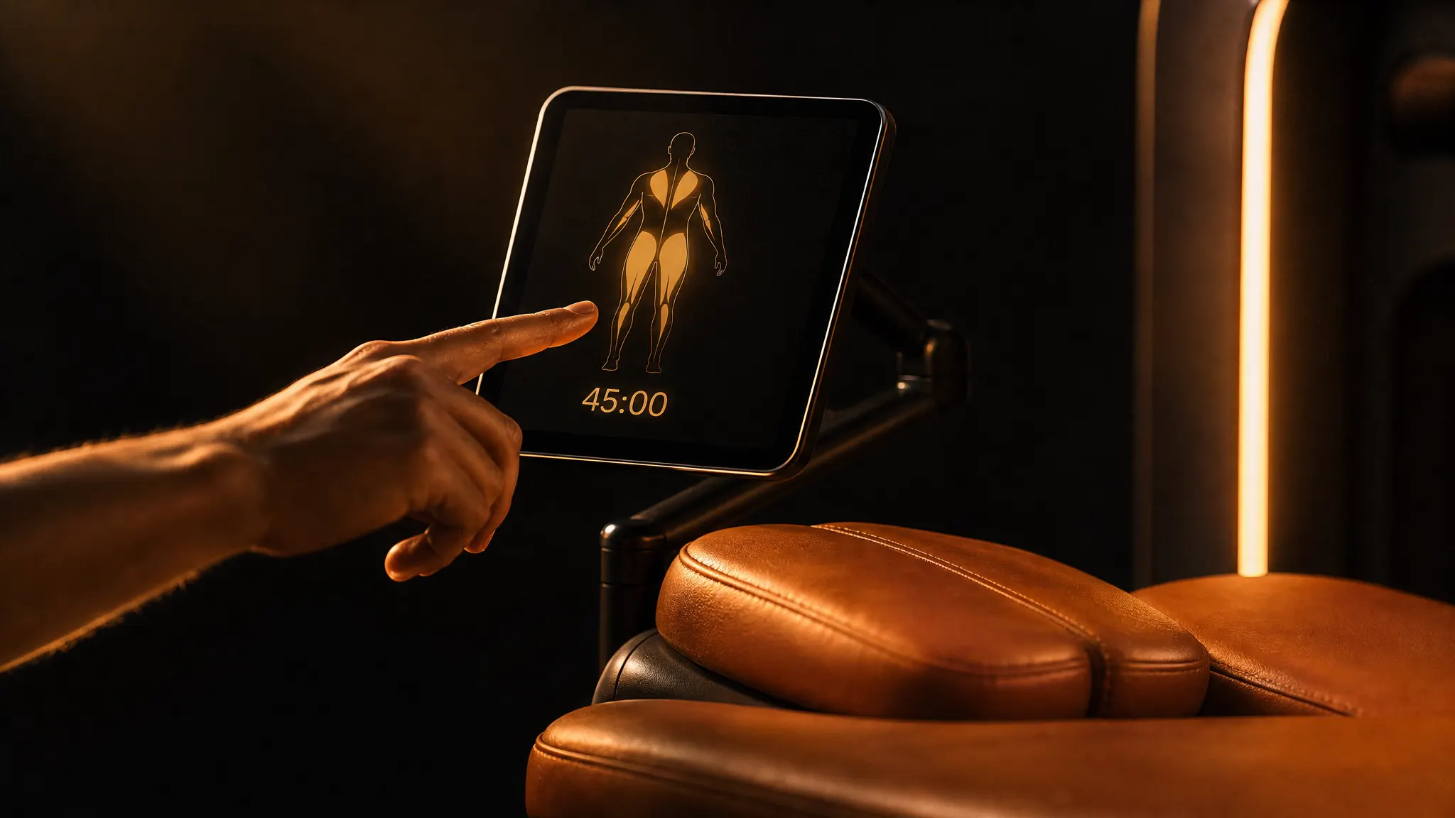 Guest touchscreen on a massage robot showing session settings